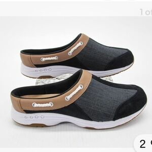 Easy Spirit Women’s SZ 8 Travelport slide in nautical shoes black gray suede tan